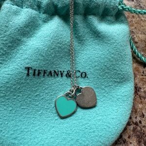 Tiffany & Co. Double Heart Pendant Teal Mini Necklace